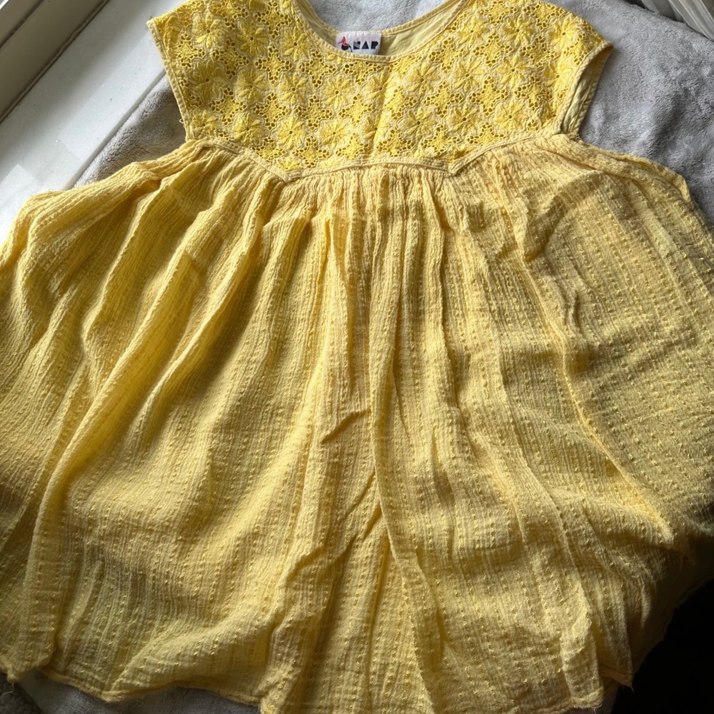 Dainty Yellow Gauze Babydoll Tunic Floral Embroidered